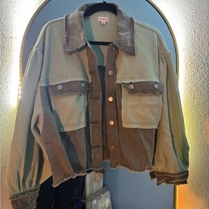 POL Sage and Dusty Green Cropped Jacket